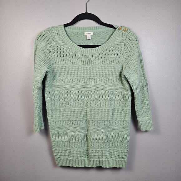 L.L Bean Women's Mint Green Knit Sweater Size Small 3/4 Sleeve Button Shoulder - Picture 1 of 6